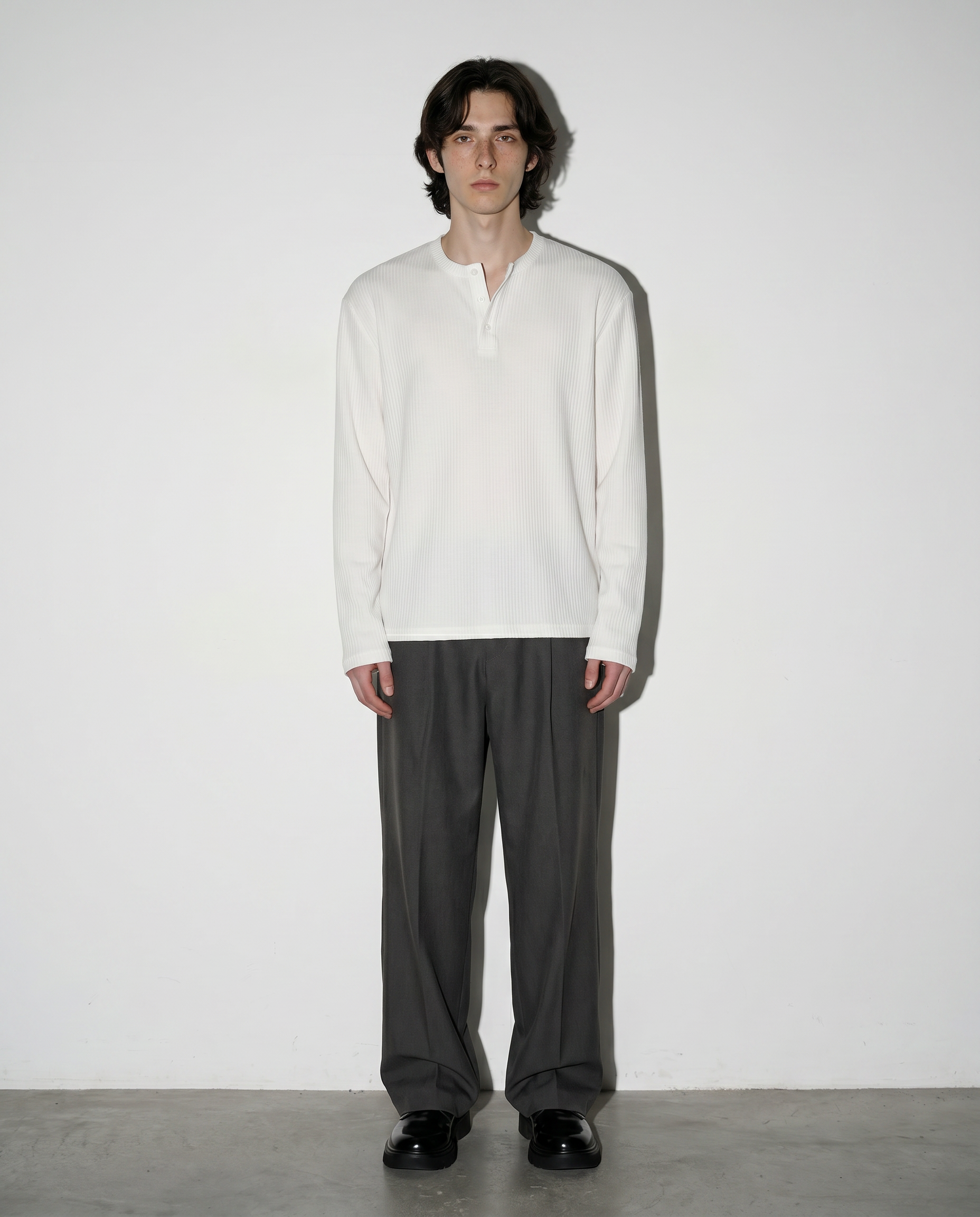 Ribbed Knit Henley Collar Sweater-13