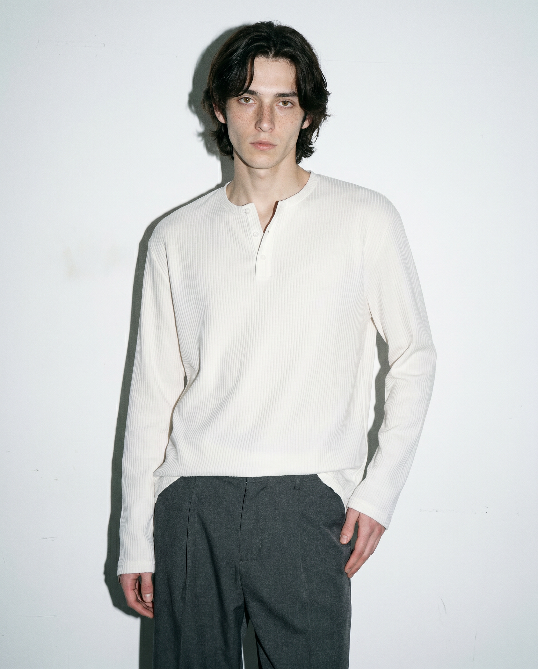 Ribbed Knit Henley Collar Sweater-10