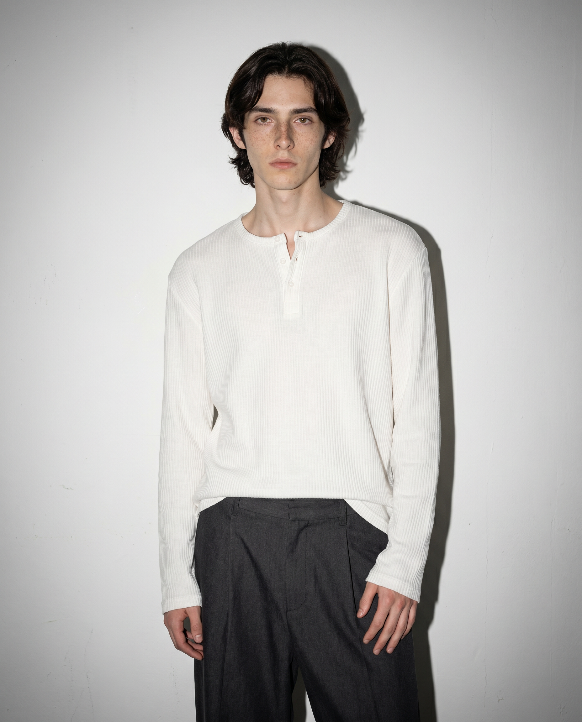 Ribbed Knit Henley Collar Sweater-8