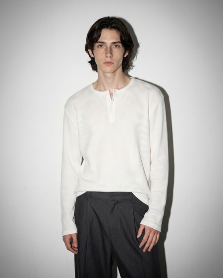 Ribbed Knit Henley Collar Sweater