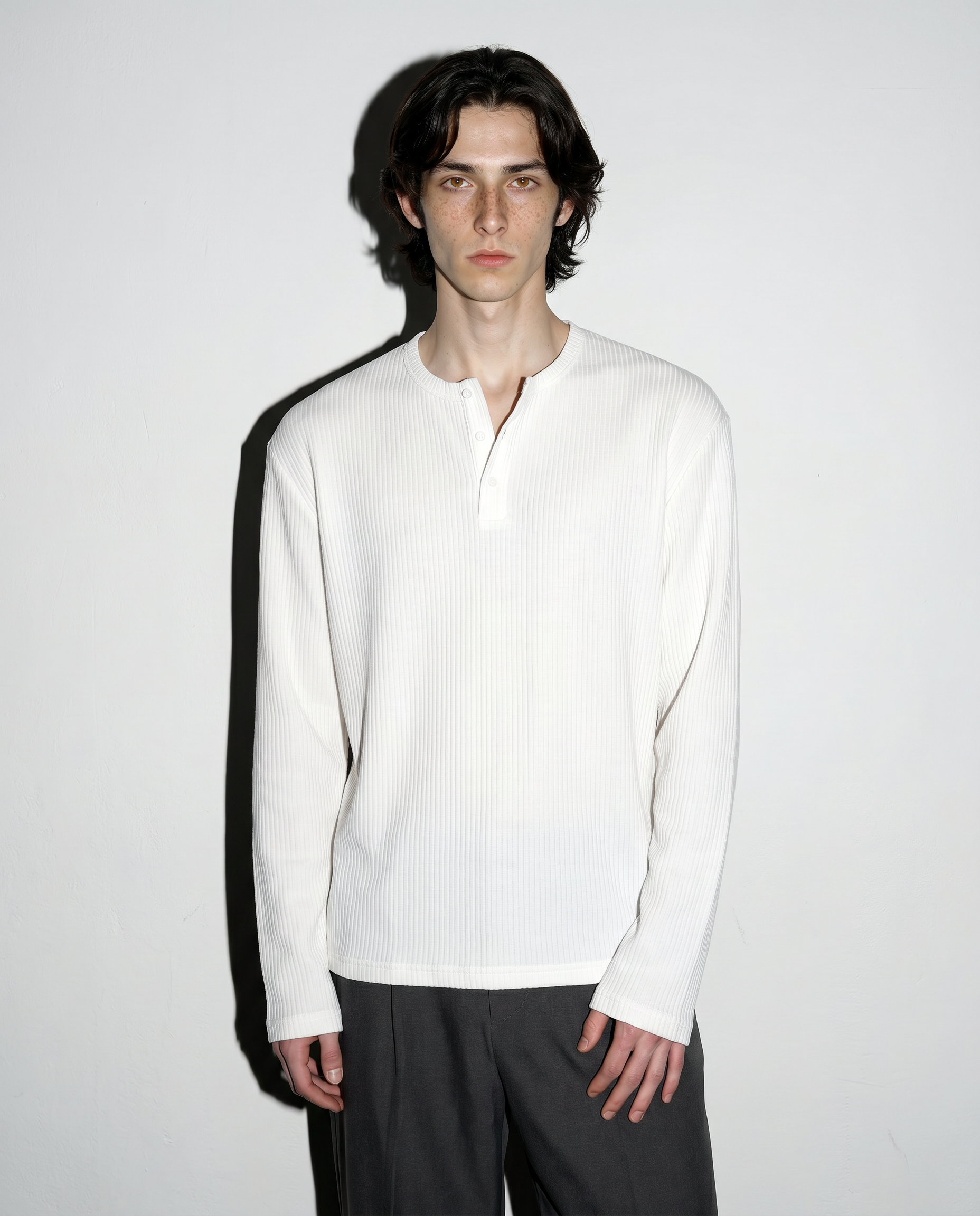 Ribbed Knit Henley Collar Sweater-9