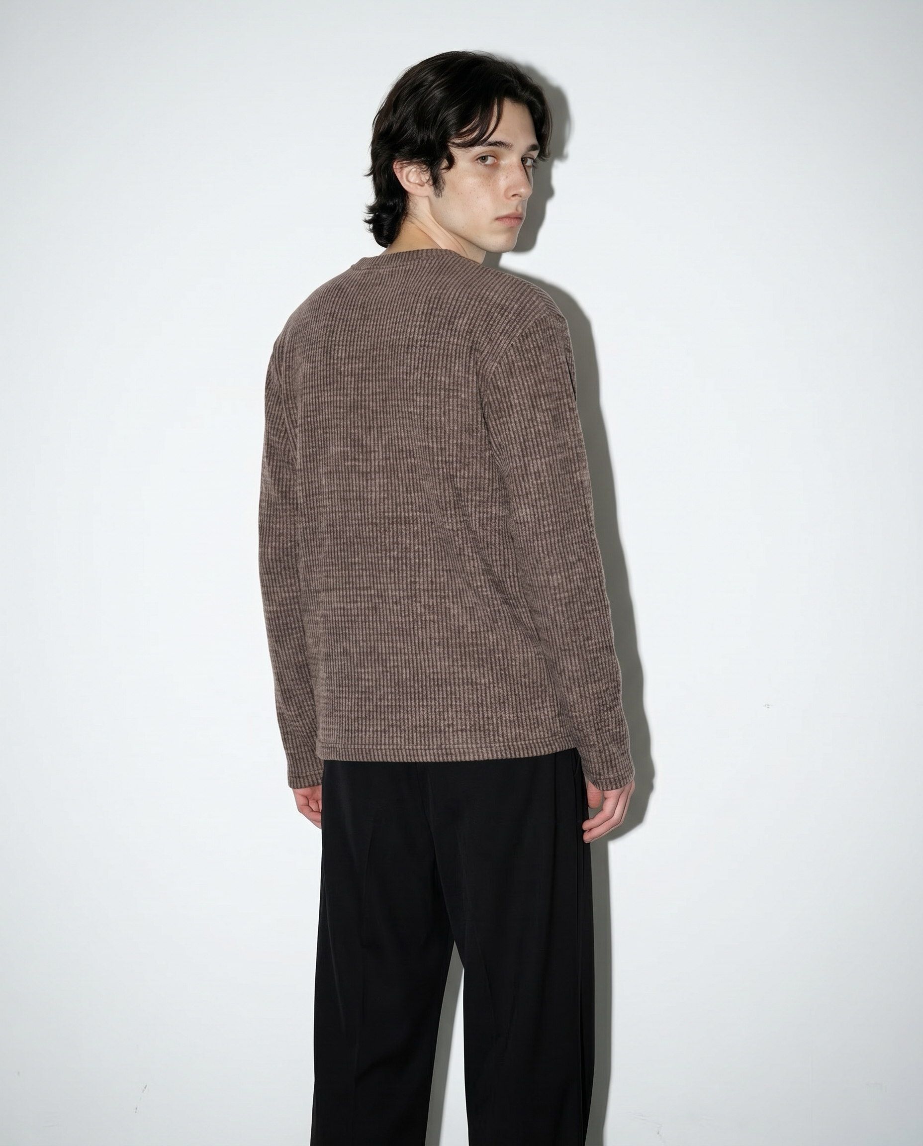 Ribbed Knit Henley Collar Sweater-4