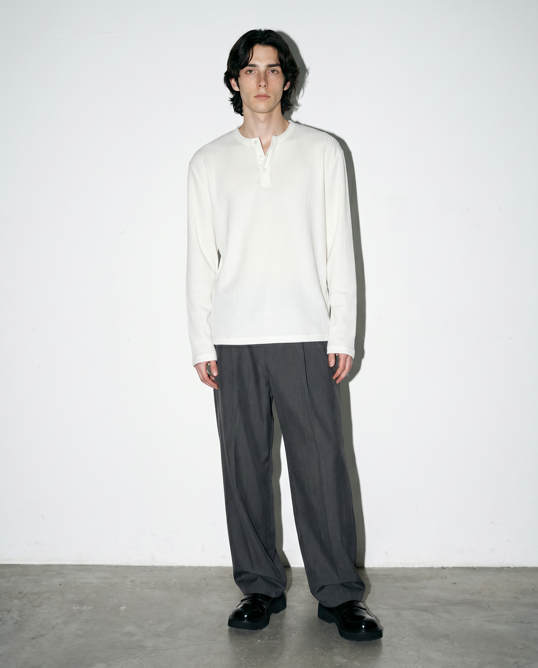 Ribbed Knit Henley Collar Sweater-14