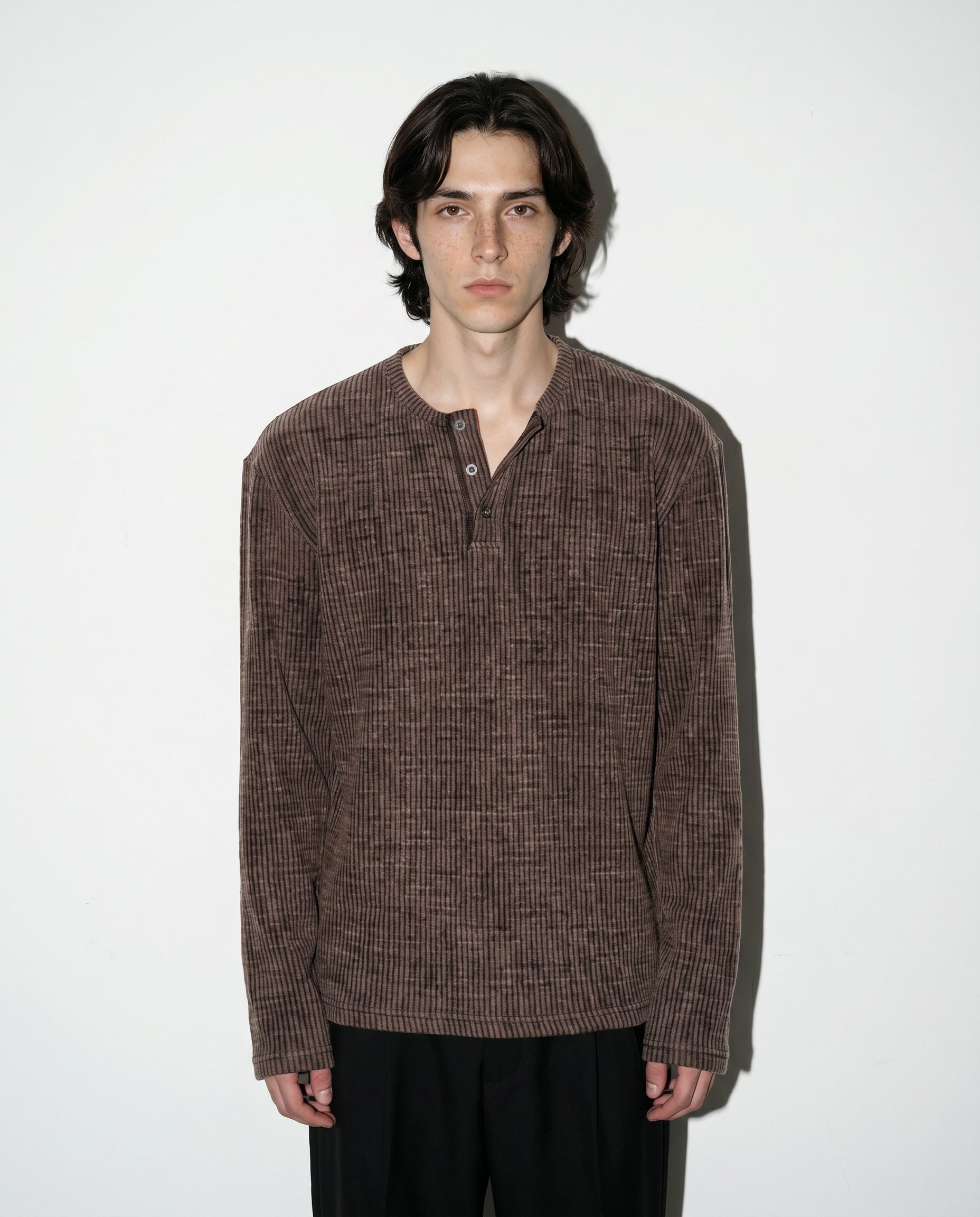Ribbed Knit Henley Collar Sweater-3