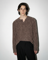 Ribbed Knit Henley Collar Sweater