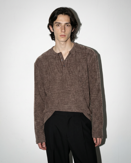 Ribbed Knit Henley Collar Sweater