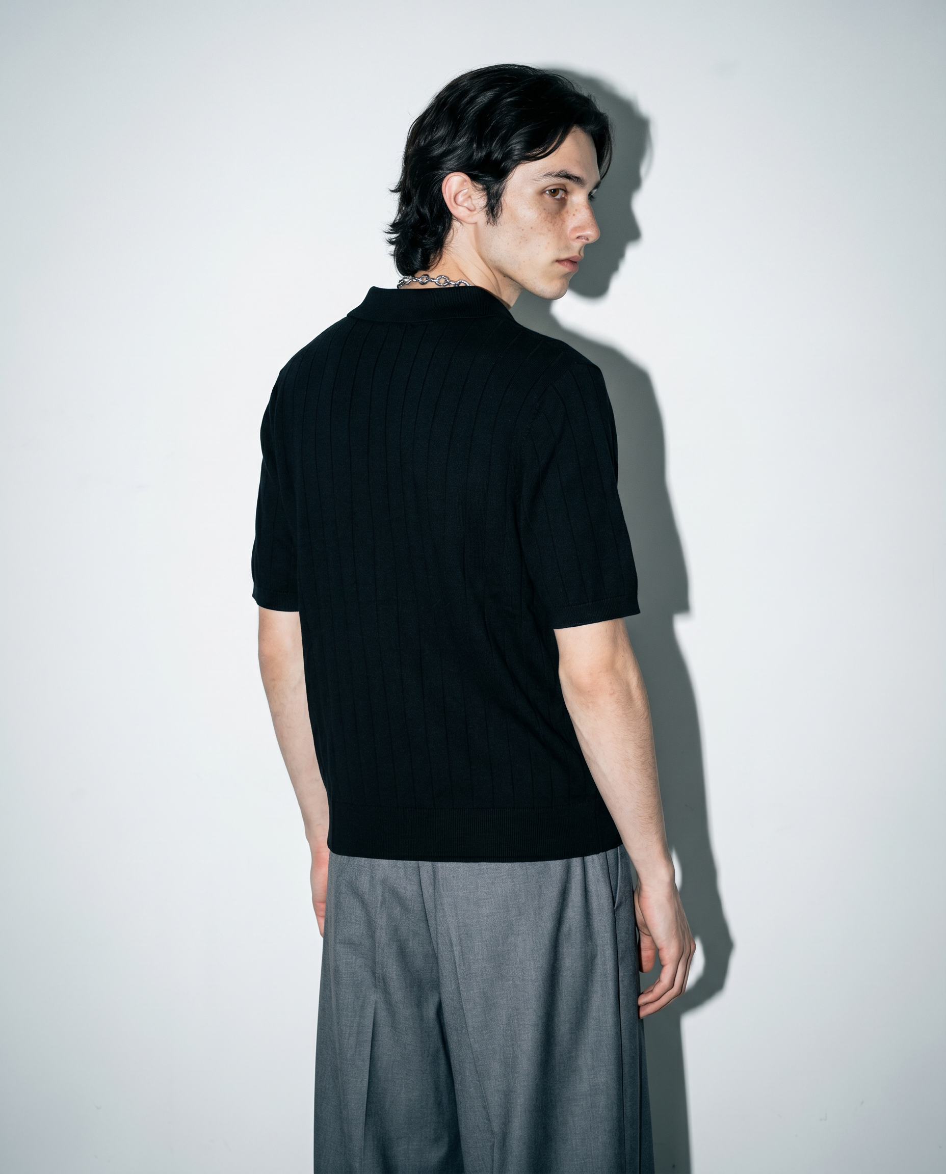 Ribbed Knit Short Sleeve Polo Shirt-2