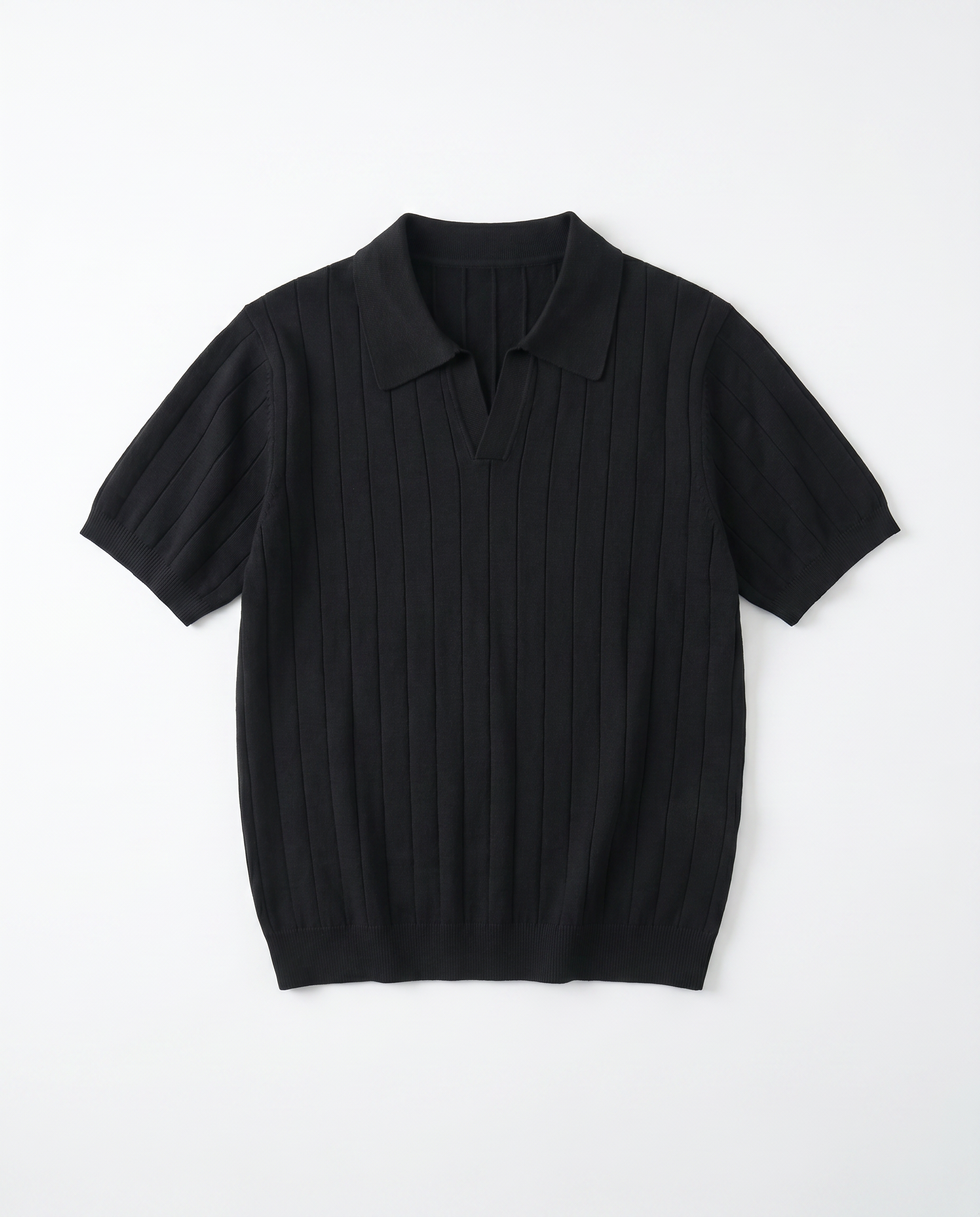 Ribbed Knit Short Sleeve Polo Shirt-5