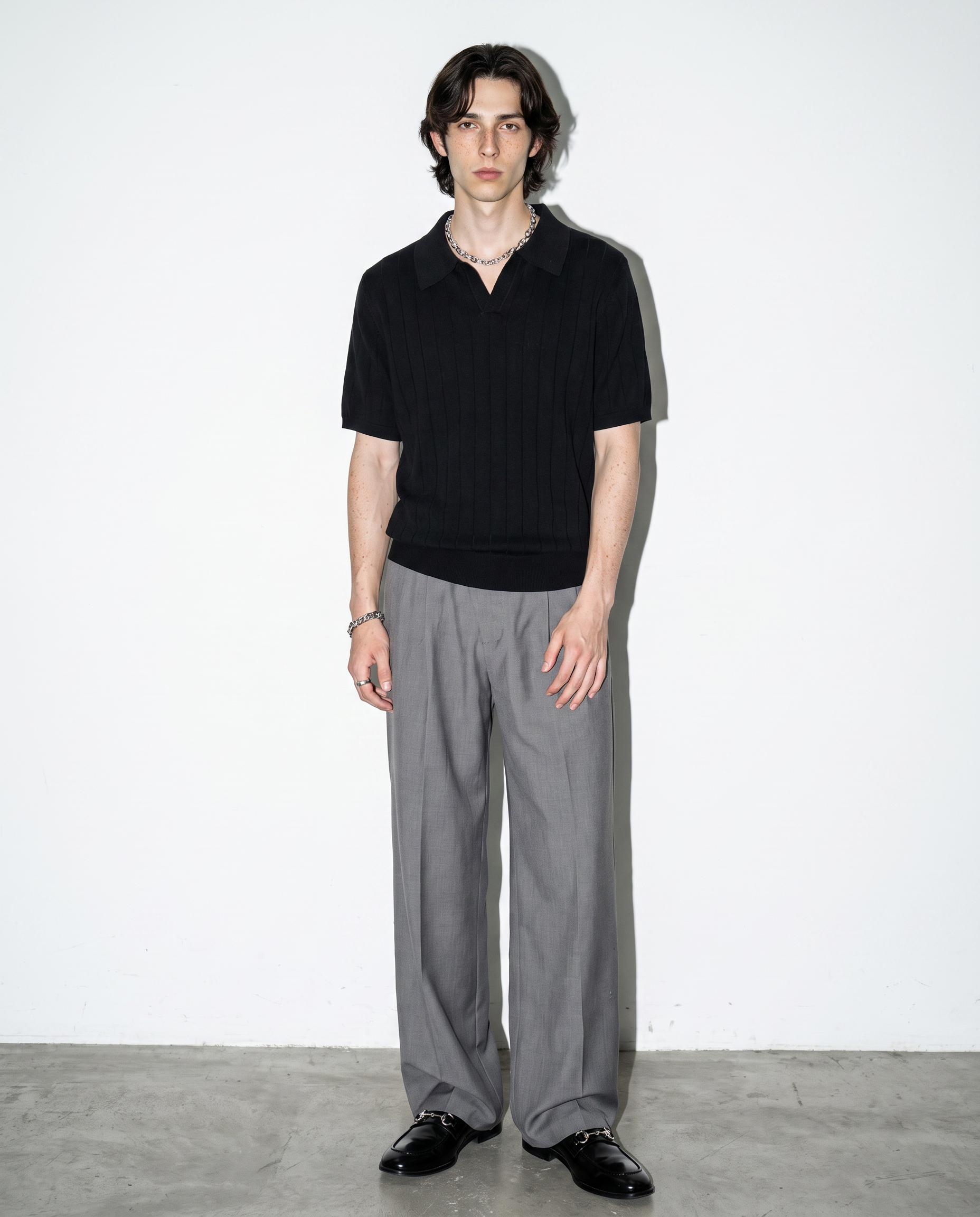 Ribbed Knit Short Sleeve Polo Shirt-3