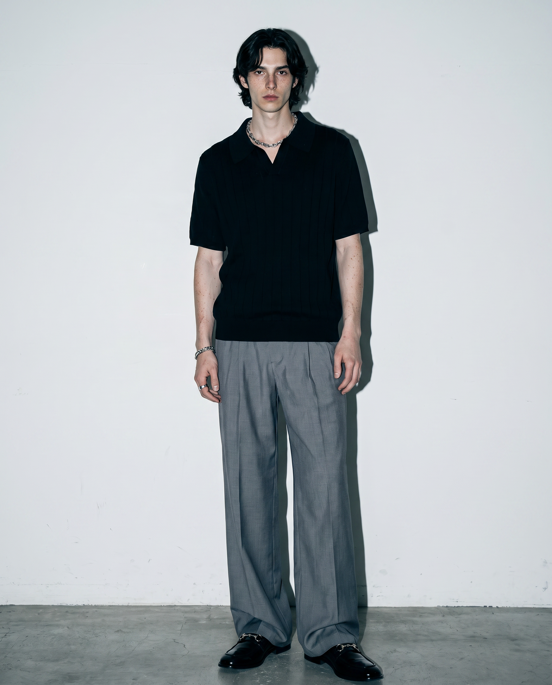 Ribbed Knit Short Sleeve Polo Shirt-4
