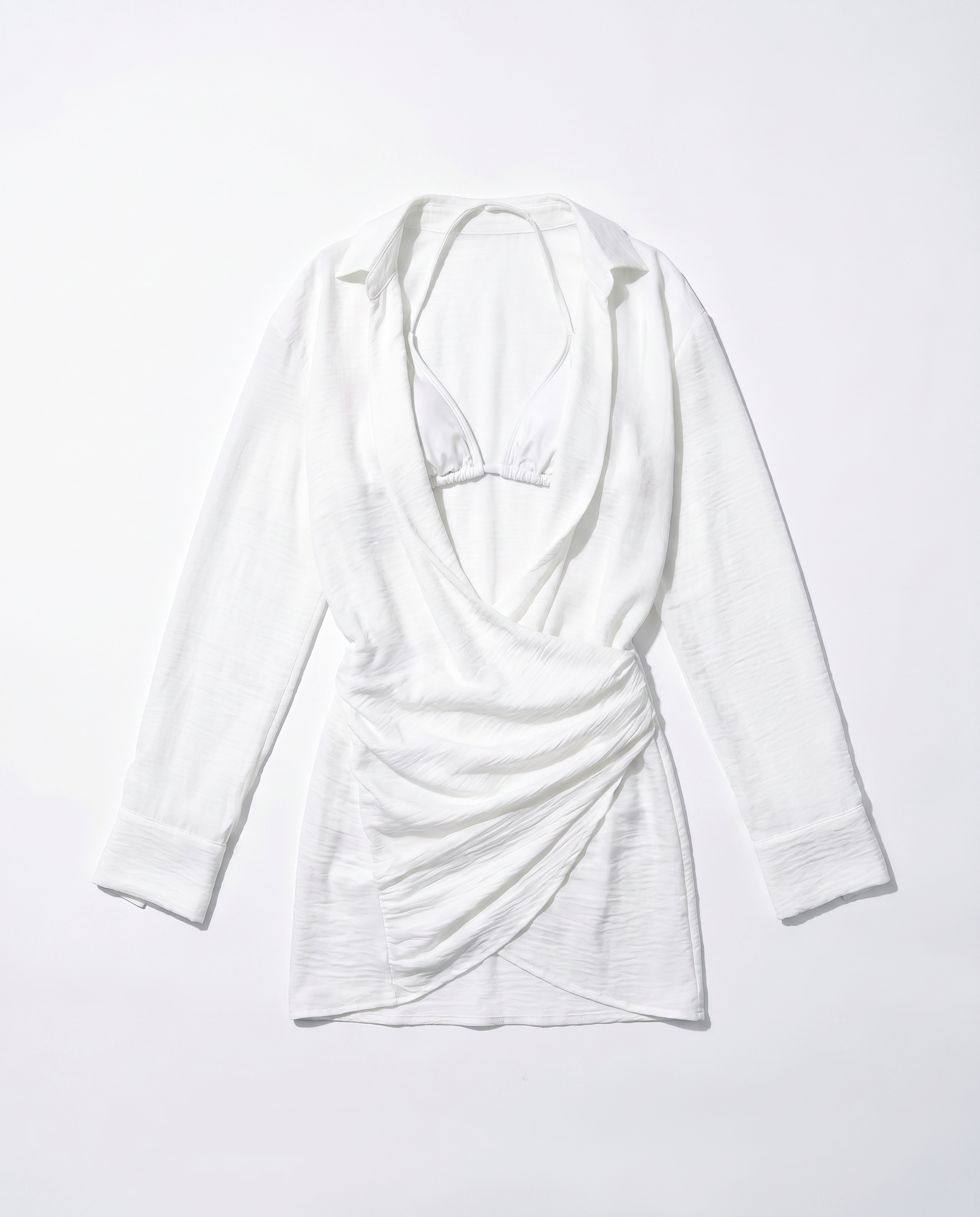Ruched Bikini with Sarong and Sheer Shirt Cover-Up-8