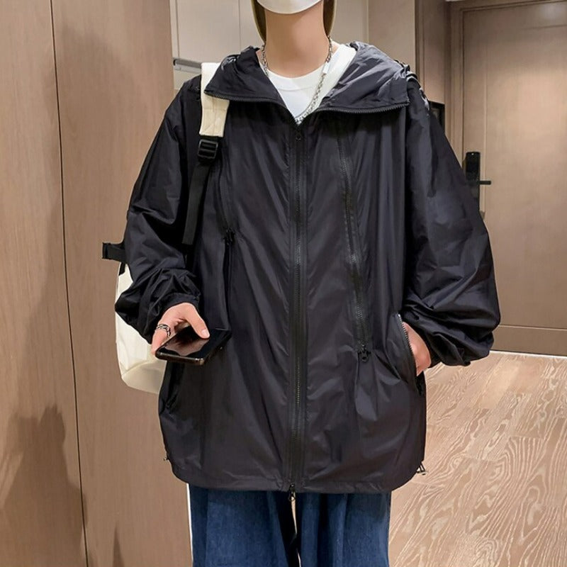 Double Zip Oversized Hooded Windbreaker