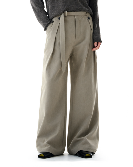 Wide-Leg Pleated Trousers With Wrap Waist Strap - nightcity clothing