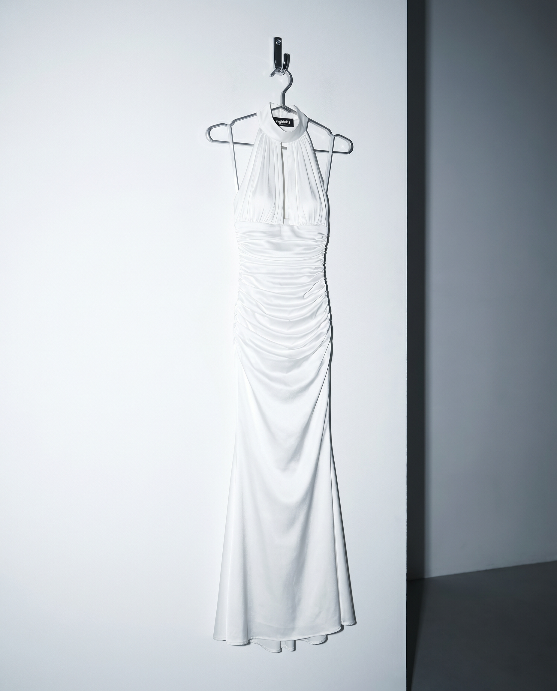 Satin Halter Ruched Mermaid Maxi Dress-9
