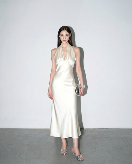 Satin Plunge Backless Maxi Slip Dress