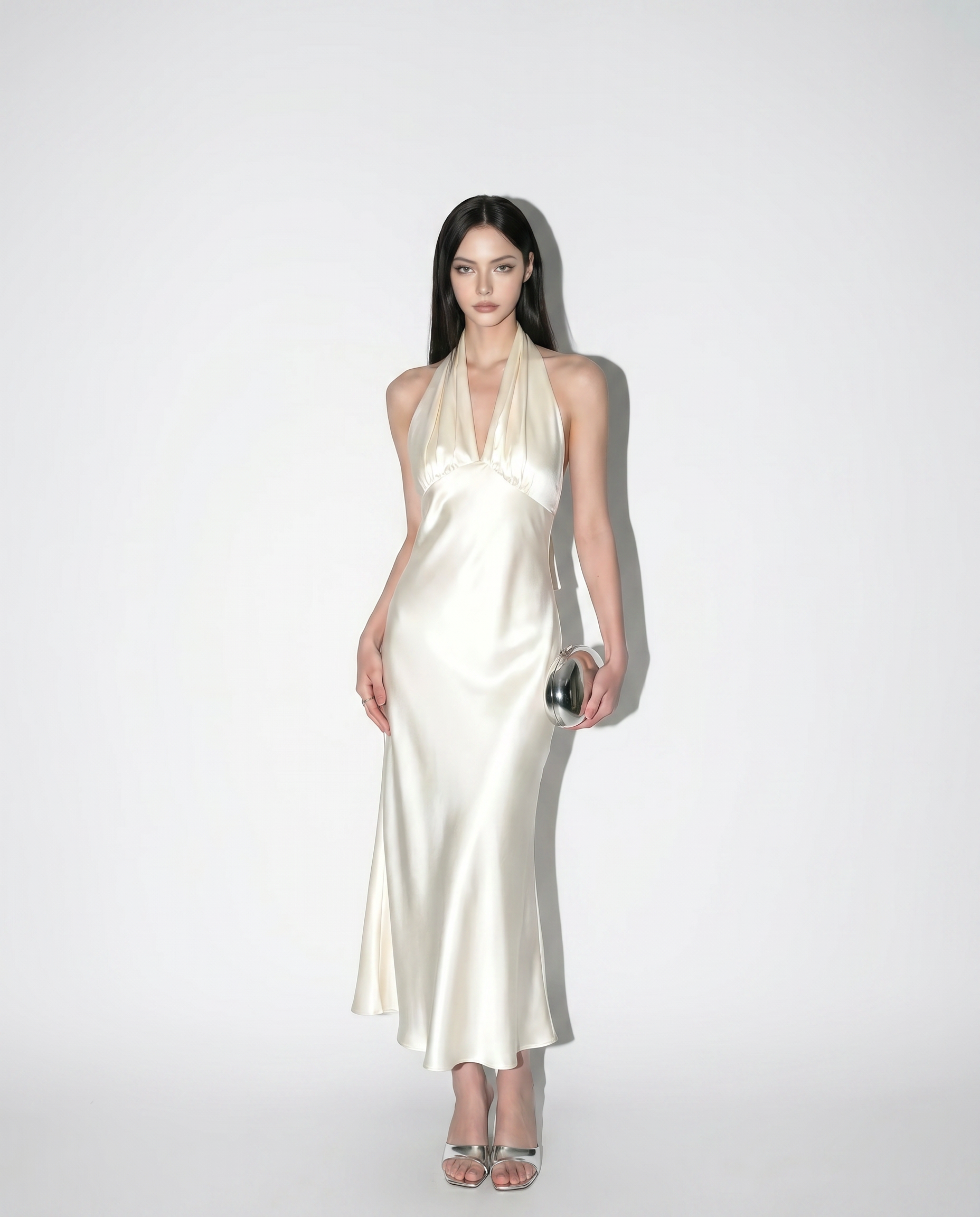 Satin Plunge Backless Maxi Slip Dress-2