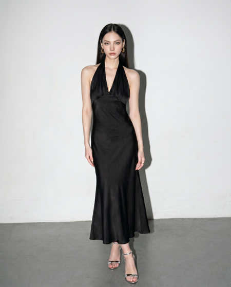 Satin Plunge Backless Maxi Slip Dress