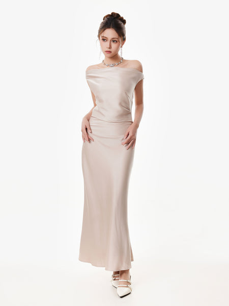 Asymmetrical One Shoulder Satin Maxi Dress - nightcity clothing