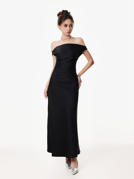 Asymmetrical One Shoulder Satin Maxi Dress - nightcity clothing