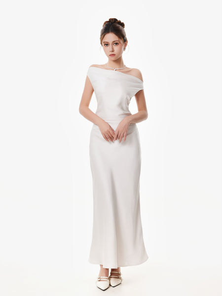 Asymmetrical One Shoulder Satin Maxi Dress - nightcity clothing