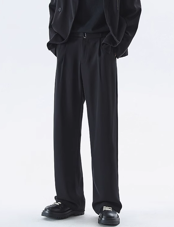 Wide Leg Tailored Lightweight Trousers with Belt Detail