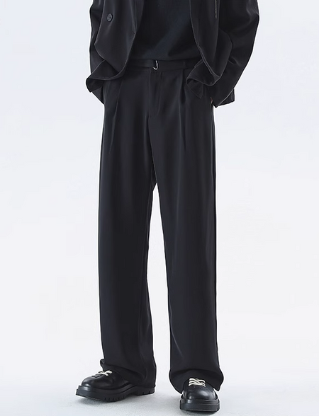 Wide Leg Tailored Lightweight Trousers with Belt Detail - nightcity clothing