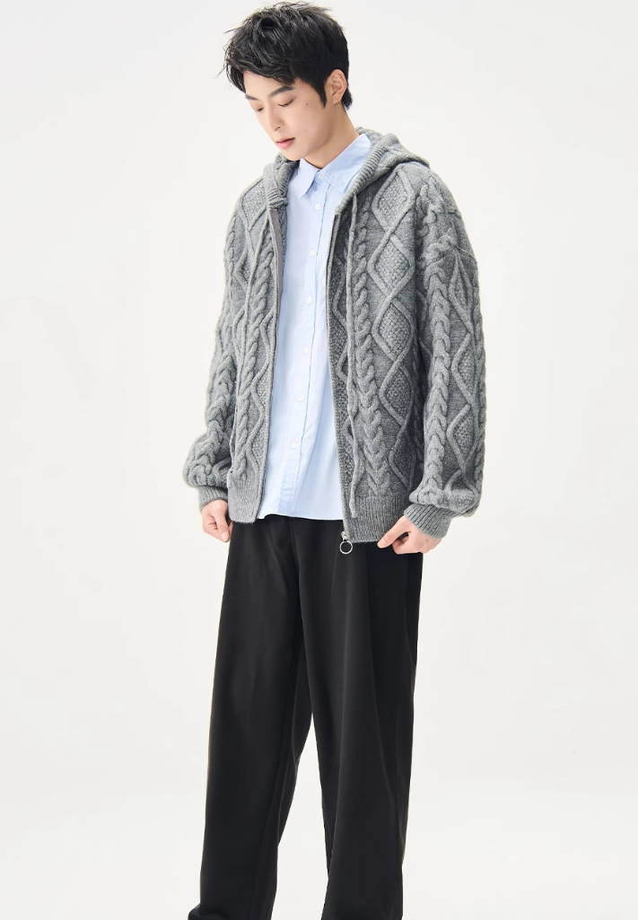 Cable Knit Hooded Zip Jacket with Pockets Cable Knit Hooded Zip Jacket with Pockets
