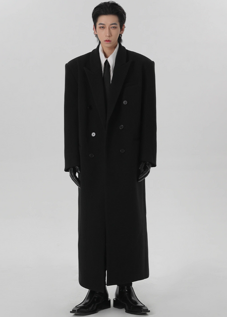 Boxy Longline Double-Breasted Coat - nightcity clothing