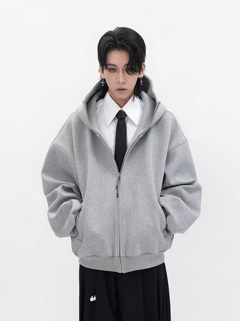 Oversized High Collar Zip-Up Hoodie Jacket