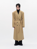 Boxy Double-Breasted Trench Coat with Wide Lapel