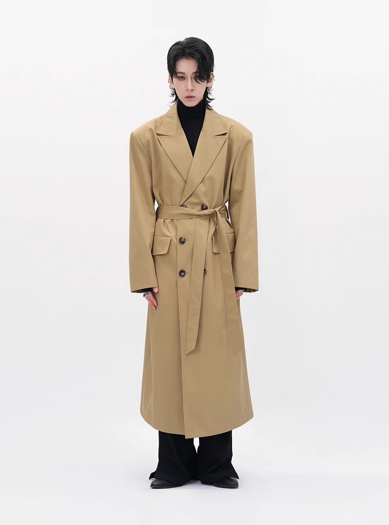 Boxy Double-Breasted Trench Coat with Wide Lapel