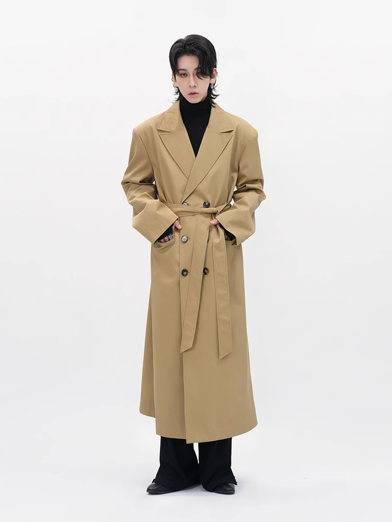 Boxy Double-Breasted Trench Coat with Wide Lapel