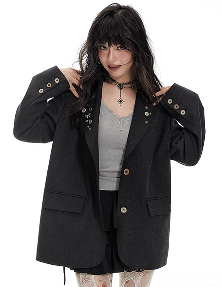 Oversized Button Detail Blazer with Notched Lapel