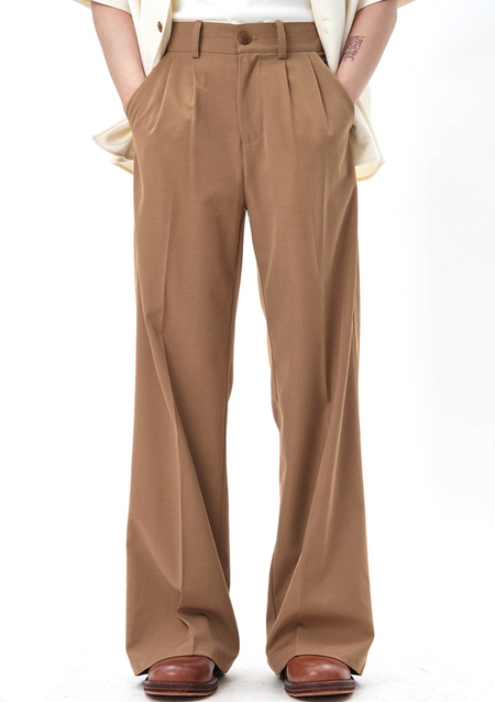 Pleated Wide Leg Trousers with Tailored Waistband and Belt Loop - nightcity clothing