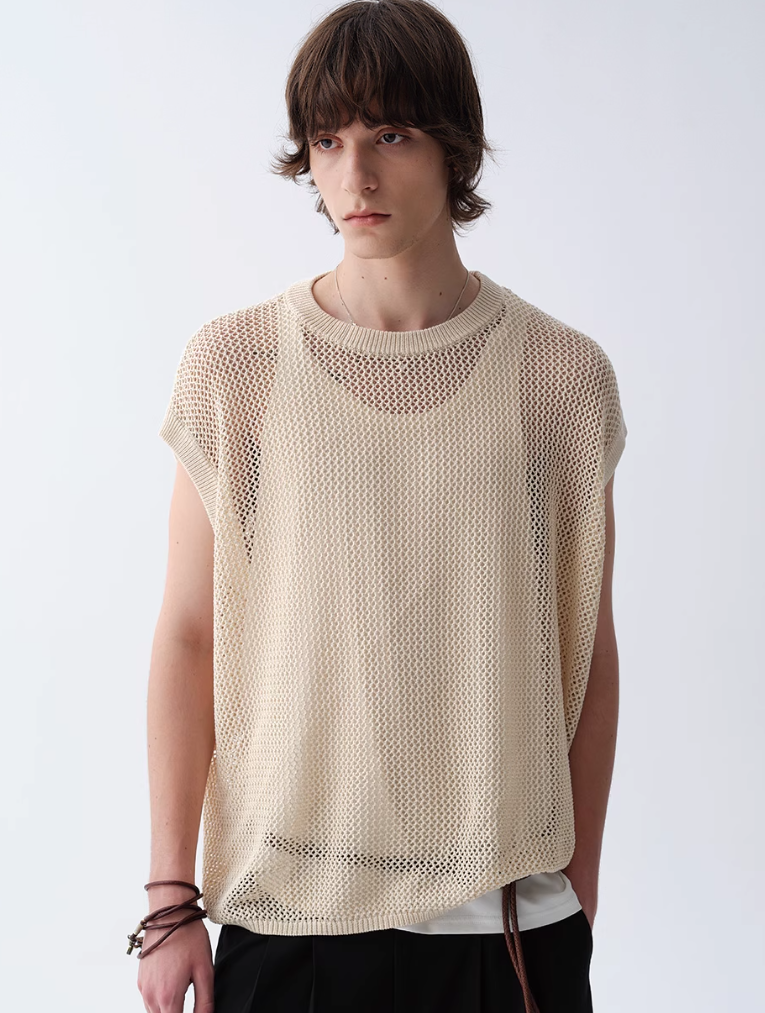 Sleeveless Mesh Layered Knit Top