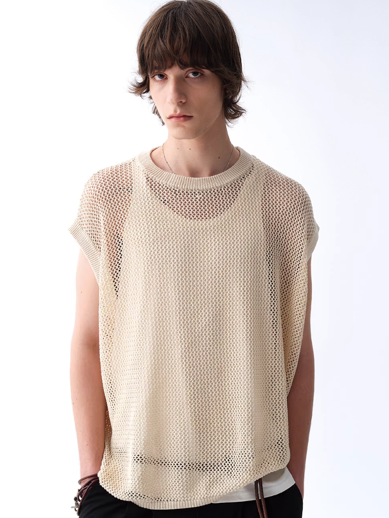 Sleeveless Mesh Layered Knit Top