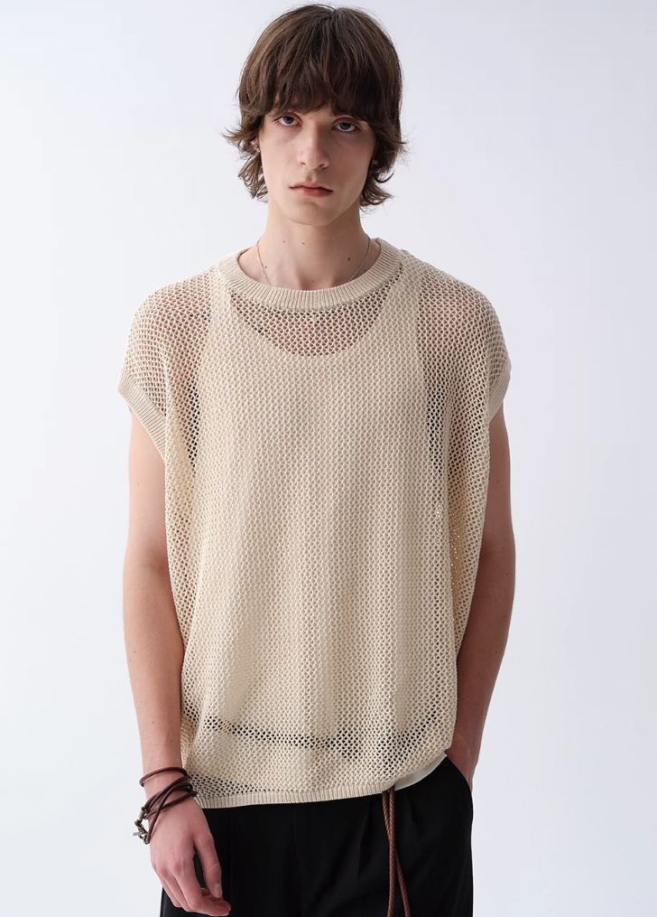 Sleeveless Mesh Layered Knit Top