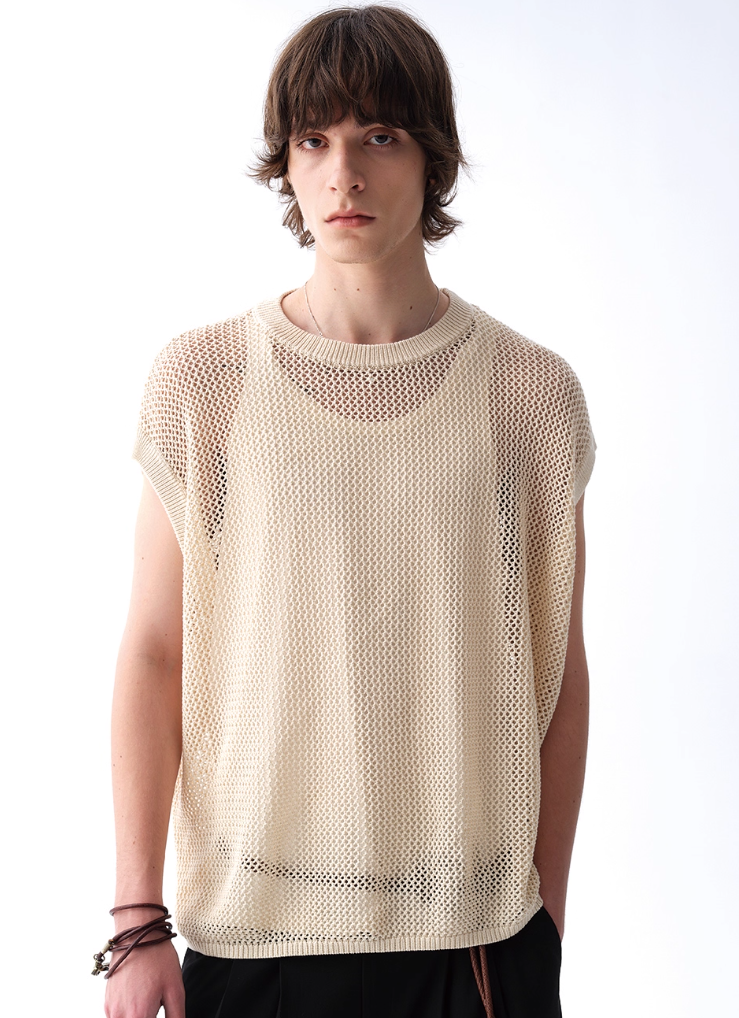 Sleeveless Mesh Layered Knit Top