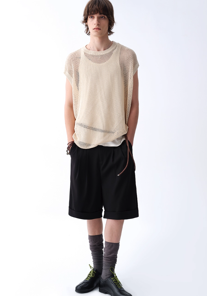 Sleeveless Mesh Layered Knit Top
