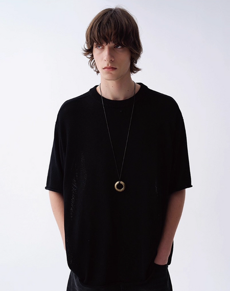 Ribbed Collar Textured Knit Drop Shoulder Tee - nightcity clothing