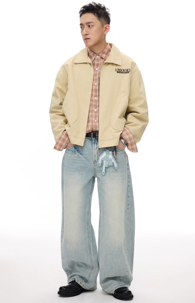 Barrel Wide-Leg Light Wash Faded Jeans