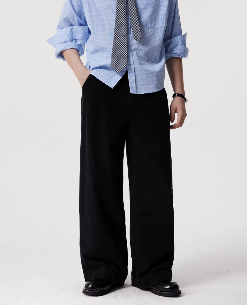 Wide Leg Draped Chino Pants with Belt Loops