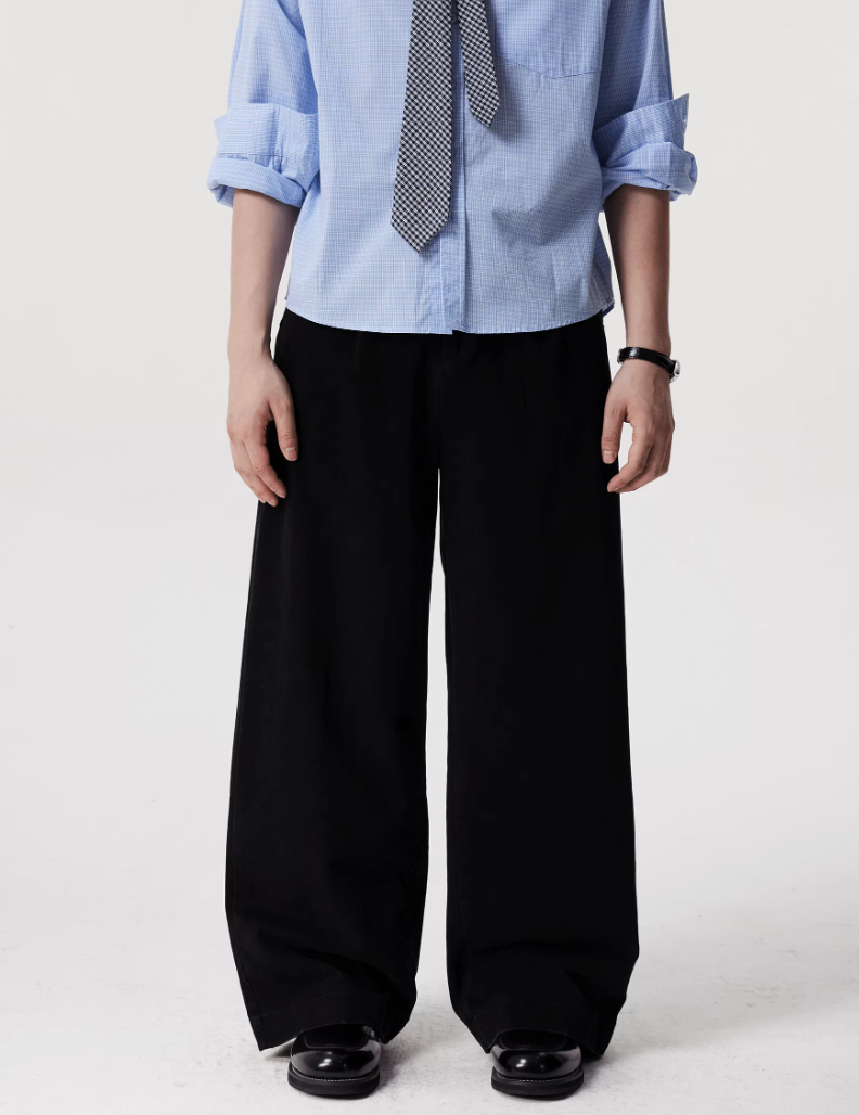 Wide Leg Draped Chino Pants with Belt Loops