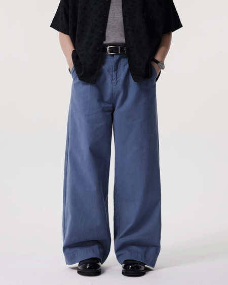 Wide Leg Draped Chino Pants with Belt Loops - nightcity clothing