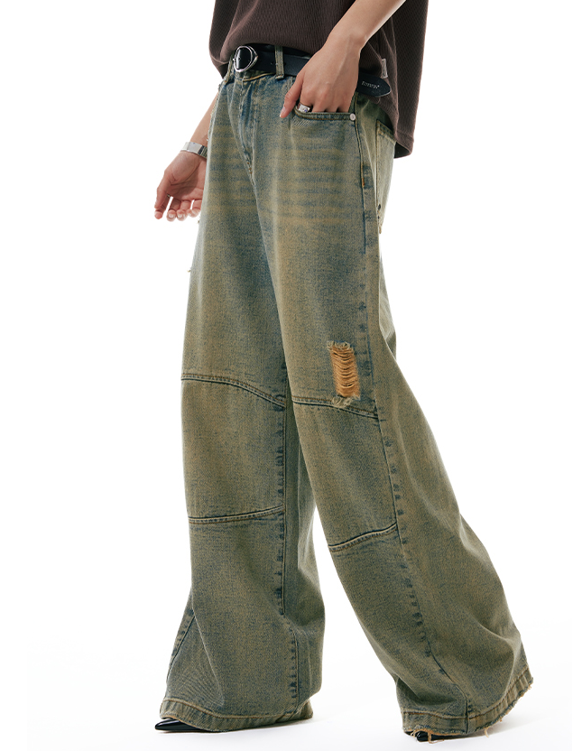 Minimal Distressed Wide Leg Sandblast Jeans