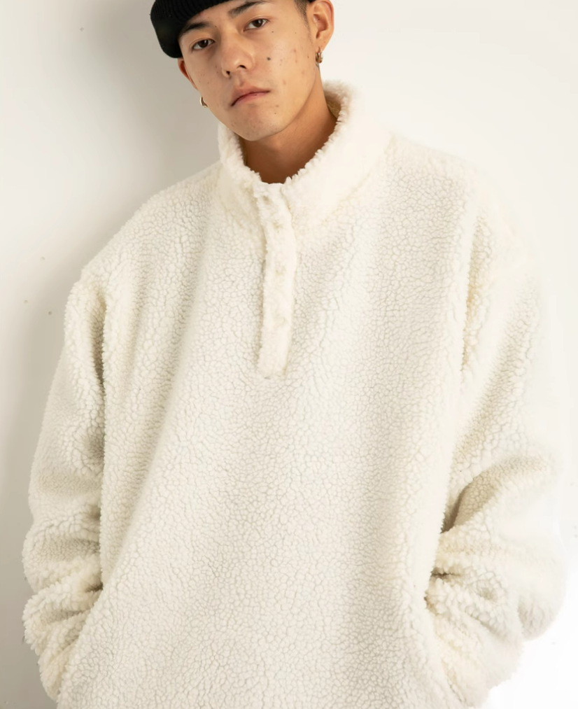 Shearling Half-Button Lightweight Pullover Sweater