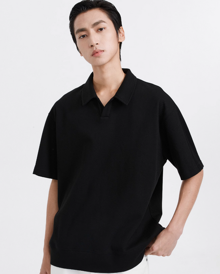Relaxed Drop Shoulder Polo Collar Knit Top
