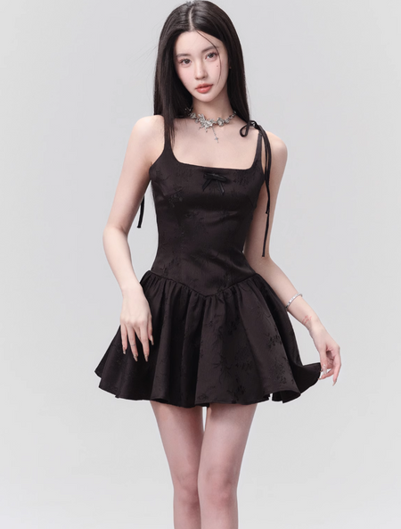 Floral Jacquard Corset Bodice Mini Dress with Bow Detail