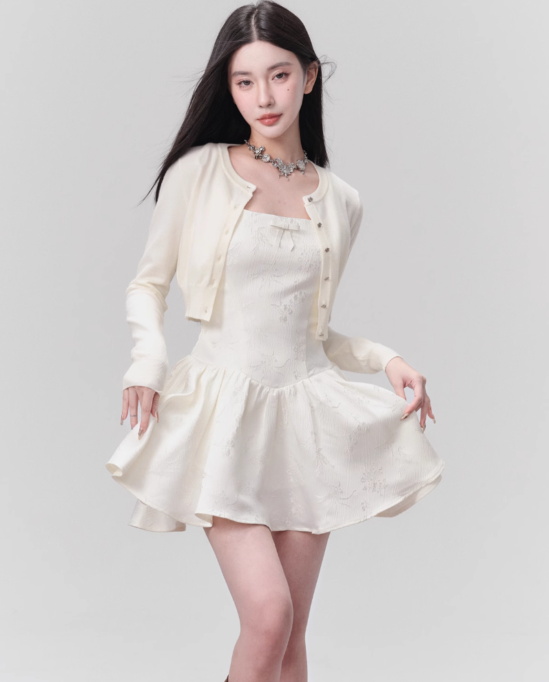 Cropped Knit Cardigan with Flower Buttons