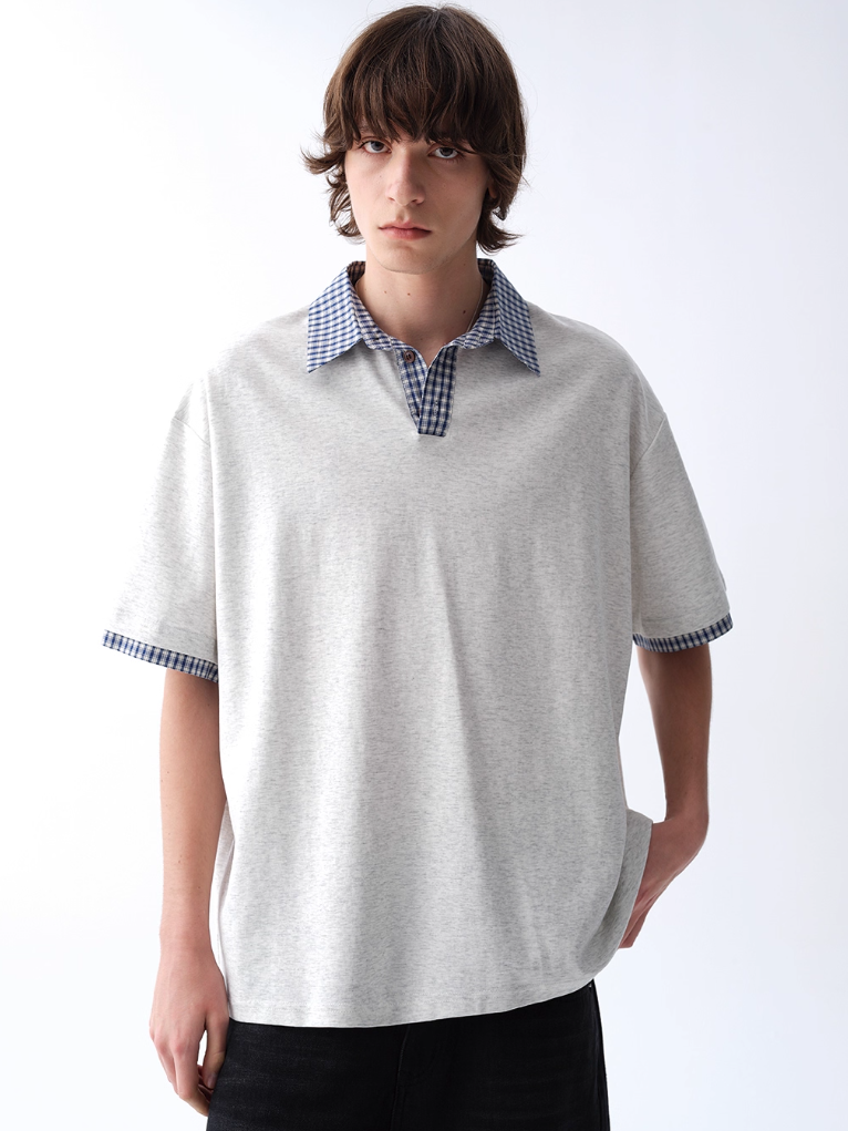 Contrast Checker Trim Short Sleeve Polo Shirt